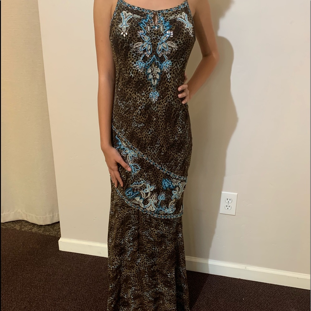 Sue Wong Animal print embellished Maxi dress